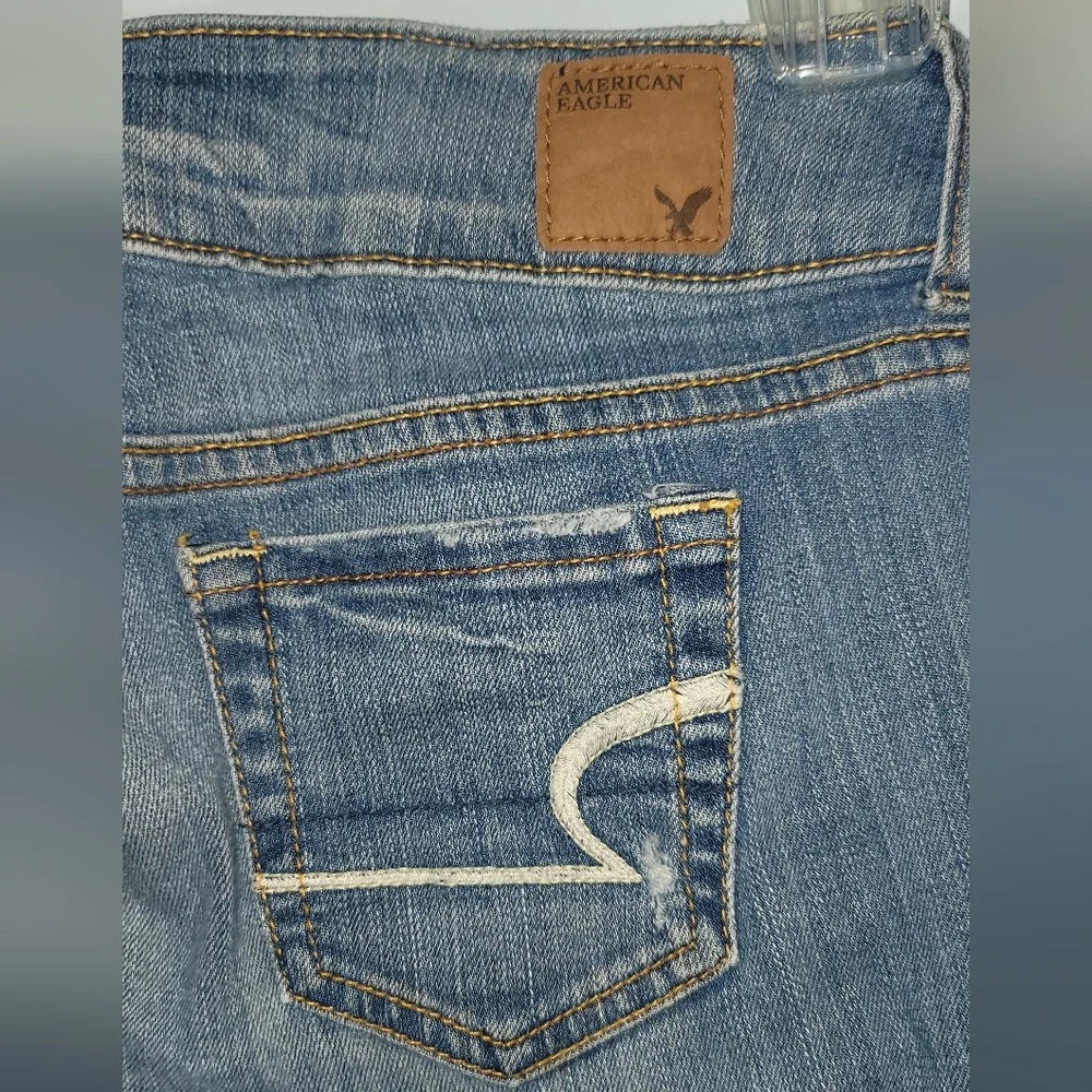 American Eagle Denim Jeans size 00 vintage Y2K decorative stitching stretch - Picture 8 of 16